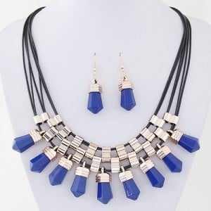 Resin Crystal Shape Pendants with Golden Alloy Decorations Fashion Necklace and Earrings Set - Blue