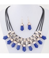 Resin Crystal Shape Pendants with Golden Alloy Decorations Fashion Necklace and Earrings Set - Blue
