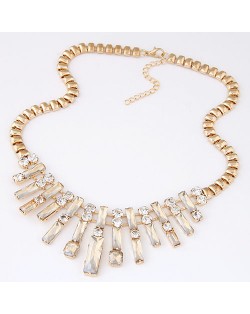 Luxurious Glass Gem Embellished Bars Thick Golden Chain Fashion Necklace - Champagne