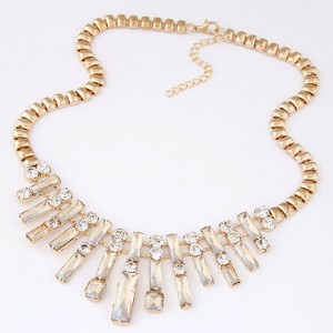 Luxurious Glass Gem Embellished Bars Thick Golden Chain Fashion Necklace - Champagne