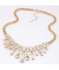 Luxurious Glass Gem Embellished Bars Thick Golden Chain Fashion Necklace - Champagne
