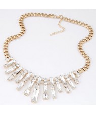 Luxurious Glass Gem Embellished Bars Thick Golden Chain Fashion Necklace - White