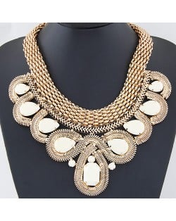 Resin Gems Encircled by Snake Chain Design Thick Statement Fashion Necklace - White