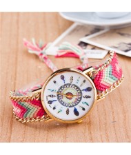 Vintage Peacock Feather Design Clock Face Weaving Chain Fashion Wrist Watch - No.4