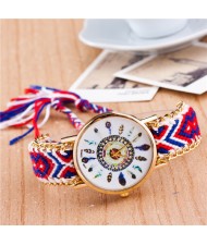 Vintage Peacock Feather Design Clock Face Weaving Chain Fashion Wrist Watch - No.8