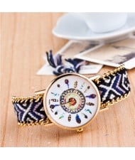 Vintage Peacock Feather Design Clock Face Weaving Chain Fashion Wrist Watch - No.11