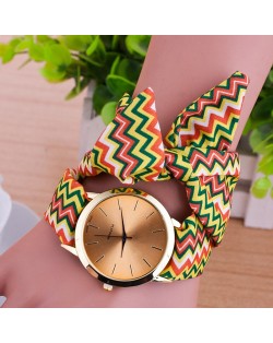 Wave Prints Cloth Artistic Fashion Watch - Orange Yellow and Green