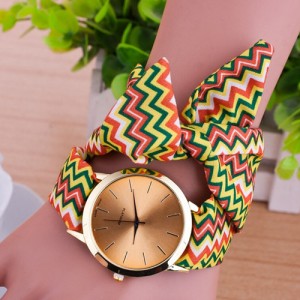Wave Prints Cloth Artistic Fashion Watch - Orange Yellow and Green