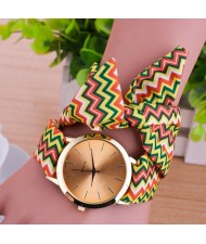 Wave Prints Cloth Artistic Fashion Watch - Orange Yellow and Green