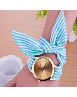 Simple Stripes Cloth Fashion Wrist Golden Watch - Blue