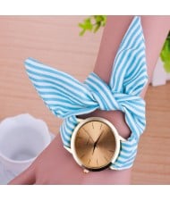 Simple Stripes Cloth Fashion Wrist Golden Watch - Blue