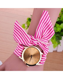 Simple Stripes Cloth Fashion Wrist Golden Watch - Rose