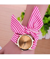 Simple Stripes Cloth Fashion Wrist Golden Watch - Rose
