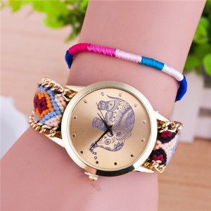Handmade Weaving Braided Elephant Theme Golden Wrist Watch - Pattern 2