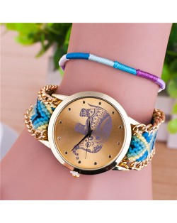 Handmade Weaving Braided Elephant Theme Golden Wrist Watch - Pattern 5