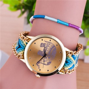 Handmade Weaving Braided Elephant Theme Golden Wrist Watch - Pattern 5