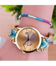 Handmade Weaving Braided Elephant Theme Golden Wrist Watch - Pattern 5