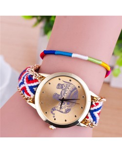 Handmade Weaving Braided Elephant Theme Golden Wrist Watch - Pattern 8