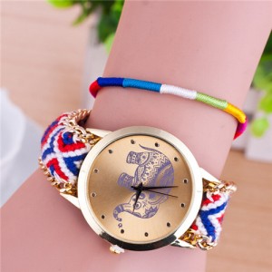 Handmade Weaving Braided Elephant Theme Golden Wrist Watch - Pattern 8