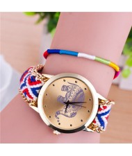 Handmade Weaving Braided Elephant Theme Golden Wrist Watch - Pattern 8