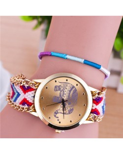 Handmade Weaving Braided Elephant Theme Golden Wrist Watch - Pattern 9