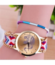 Handmade Weaving Braided Elephant Theme Golden Wrist Watch - Pattern 9