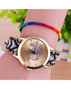 Handmade Weaving Braided Elephant Theme Golden Wrist Watch - Pattern 11