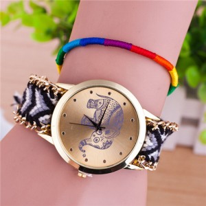 Handmade Weaving Braided Elephant Theme Golden Wrist Watch - Pattern 11