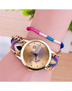 Handmade Weaving Braided Elephant Theme Golden Wrist Watch - Pattern 12