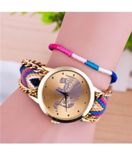 Handmade Weaving Braided Elephant Theme Golden Wrist Watch - Pattern 12