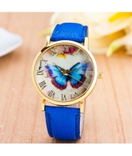 Dim Butterfly Theme Golden Wrist Fashion Watch - Blue