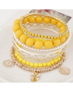 Mixed Elements Pendant Design Multiple Layers Beads Fashion Bangle - Yellow