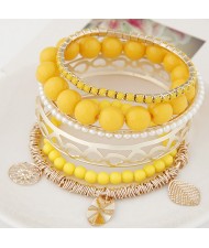 Mixed Elements Pendant Design Multiple Layers Beads Fashion Bangle - Yellow