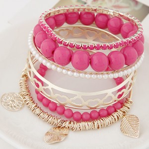 Mixed Elements Pendant Design Multiple Layers Beads Fashion Bangle - Rose