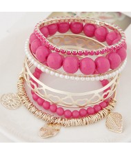 Mixed Elements Pendant Design Multiple Layers Beads Fashion Bangle - Rose