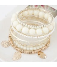 Mixed Elements Pendant Design Multiple Layers Beads Fashion Bangle - White