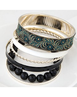 Western Style Floral Prints Multi-layer High Fashion Golden Bangle - Black