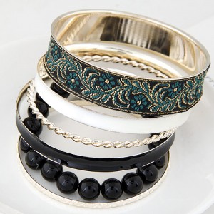 Western Style Floral Prints Multi-layer High Fashion Golden Bangle - Black
