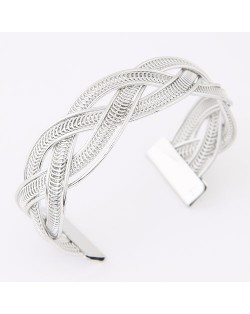 Weaving Wire Pattern Open-end Alloy Bangle - Silver