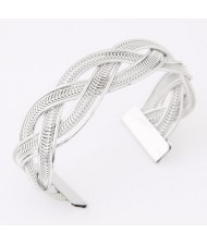 Weaving Wire Pattern Open-end Alloy Bangle - Silver