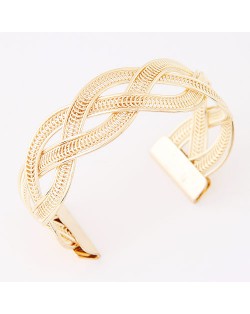 Weaving Wire Pattern Open-end Alloy Bangle - Golden