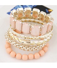 Multiple Layers Gems and Beads Combo Fashion Bangle - Light Orange