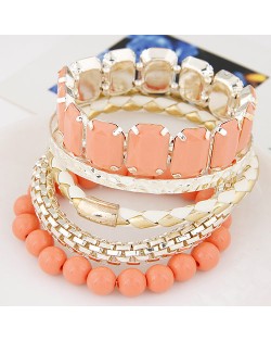 Multiple Layers Gems and Beads Combo Fashion Bangle - Orange