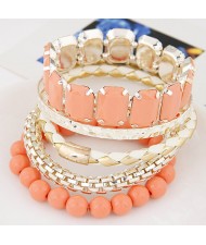 Multiple Layers Gems and Beads Combo Fashion Bangle - Orange