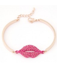 Czech Rhinestone Embedded Sweet Lips Pendant Fashion Bracelet - Pink