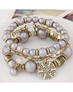 Vintage Style Alloy and Pearl Beads Multi-layer Fashion Bracelet - Gray