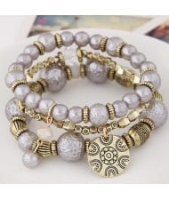 Vintage Style Alloy and Pearl Beads Multi-layer Fashion Bracelet - Gray