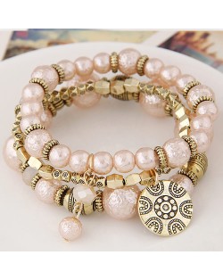 Vintage Style Alloy and Pearl Beads Multi-layer Fashion Bracelet - Pink