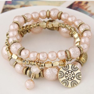 Vintage Style Alloy and Pearl Beads Multi-layer Fashion Bracelet - Pink