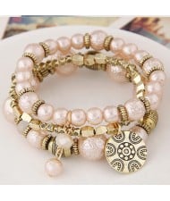 Vintage Style Alloy and Pearl Beads Multi-layer Fashion Bracelet - Pink